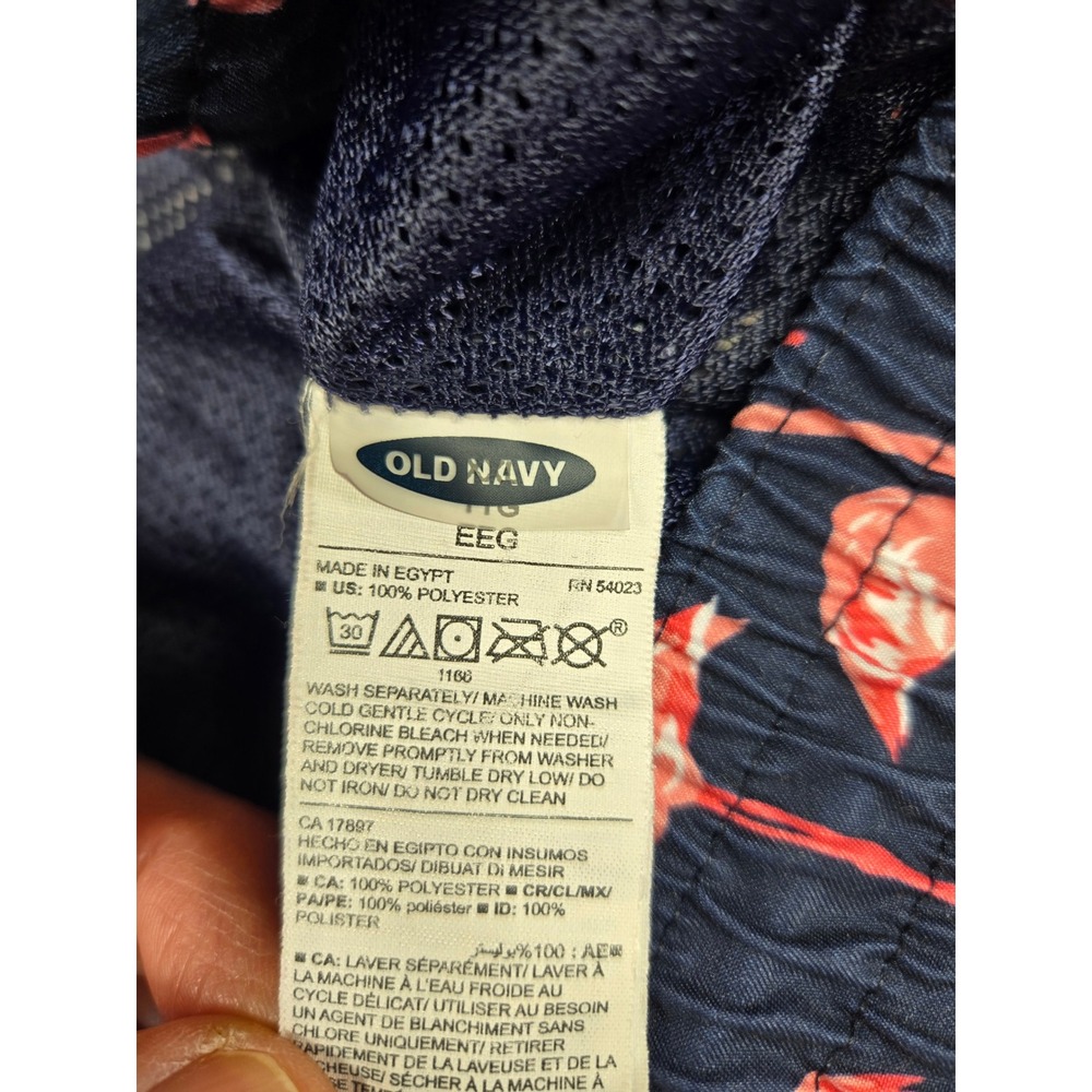 Old Navy Mens XXL Navy Blue Pink Flamingo Print Swim Trunks Mesh Lined Shorts - Picture 2 of 10